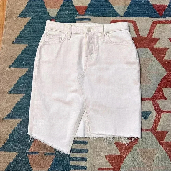 MOTHER the tomcat slide mini fray denim skirt in Dyed Natural Off White - Picture 2 of 13